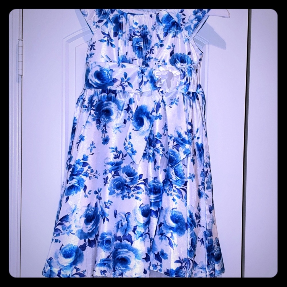 White & Blue Floral Easter Dress